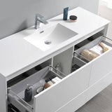 Fresca FCB9260WH-S-I Catania 60" Glossy White Wall Hung Modern Bathroom Cabinet with Integrated Single Sink