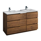 Fresca FCB93-241224RW-D-I Lazzaro 60" Rosewood Free Standing Double Sink Modern Bathroom Cabinet with Integrated Sinks