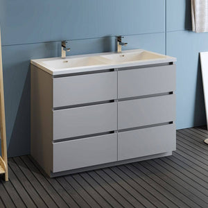 Fresca FCB93-2424GR-D-I Lazzaro 48" Gray Free Standing Modern Bathroom Cabinet with Integrated Double Sink