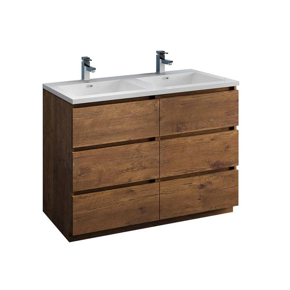 Fresca FCB93-2424RW-D-I Lazzaro 48" Rosewood Free Standing Modern Bathroom Cabinet with Integrated Double Sink