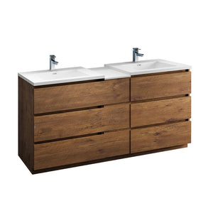 Fresca FCB93-301230RW-D-I Lazzaro 72" Rosewood Free Standing Double Sink Modern Bathroom Cabinet with Integrated Sinks