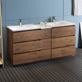 Fresca FCB93-301230RW-D-I Lazzaro 72" Rosewood Free Standing Double Sink Modern Bathroom Cabinet with Integrated Sinks