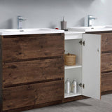 Fresca FCB93-301230RW-D-I Lazzaro 72" Rosewood Free Standing Double Sink Modern Bathroom Cabinet with Integrated Sinks