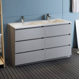 Fresca FCB93-3030GR-D-I Lazzaro 60" Gray Free Standing Modern Bathroom Cabinet with Integrated Double Sink