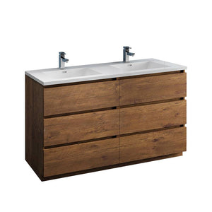 Fresca FCB93-3030RW-D-I Lazzaro 60" Rosewood Free Standing Modern Bathroom Cabinet with Integrated Double Sink