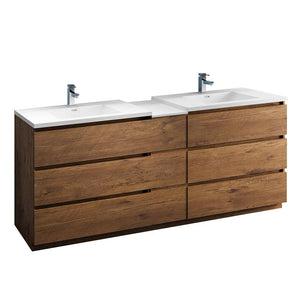 Fresca FCB93-361236RW-D-I Lazzaro 84" Rosewood Free Standing Double Sink Modern Bathroom Cabinet with Integrated Sinks