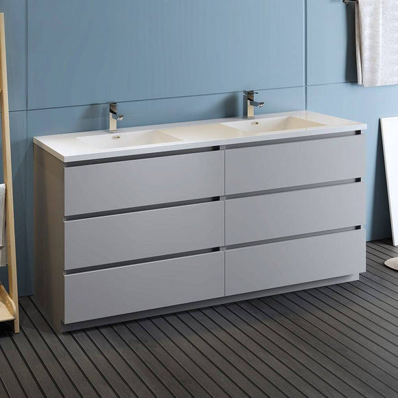 Fresca FCB93-3636GR-D-I Lazzaro 72" Gray Free Standing Modern Bathroom Cabinet with Integrated Double Sink