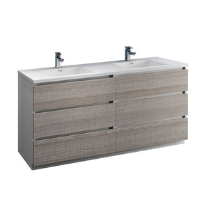 Fresca FCB93-3636HA-D-I Lazzaro 72" Ash Gray Free Standing Modern Bathroom Cabinet with Integrated Double Sink