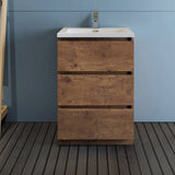 Fresca FCB9324RW-I Lazzaro 24" Rosewood Free Standing Modern Bathroom Cabinet with Integrated Sink