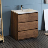 Fresca FCB9330RW-I Lazzaro 30" Rosewood Free Standing Modern Bathroom Cabinet with Integrated Sink