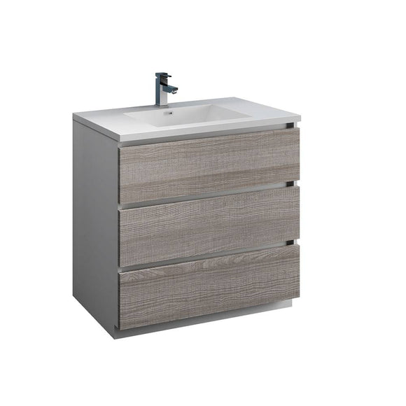 Fresca FCB9336HA-I Lazzaro 36" Ash Gray Free Standing Modern Bathroom Cabinet with Integrated Sink