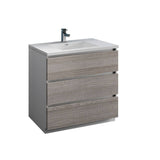 Fresca FCB9336HA-I Lazzaro 36" Ash Gray Free Standing Modern Bathroom Cabinet with Integrated Sink