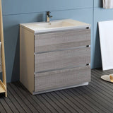 Fresca FCB9336HA-I Lazzaro 36" Ash Gray Free Standing Modern Bathroom Cabinet with Integrated Sink