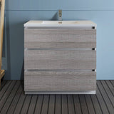 Fresca FCB9336HA-I Lazzaro 36" Ash Gray Free Standing Modern Bathroom Cabinet with Integrated Sink