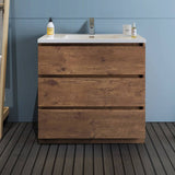 Fresca FCB9336RW-I Lazzaro 36" Rosewood Free Standing Modern Bathroom Cabinet with Integrated Sink