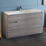 Fresca FCB9360HA-S-I Lazzaro 60" Ash Gray Free Standing Modern Bathroom Cabinet with Integrated Single Sink