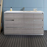 Fresca FCB9360HA-S-I Lazzaro 60" Ash Gray Free Standing Modern Bathroom Cabinet with Integrated Single Sink