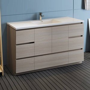 Fresca FCB9360MGO-S-I Lazzaro 60" Gray Wood Free Standing Modern Bathroom Cabinet with Integrated Single Sink