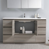 Fresca FCB9360MGO-S-I Lazzaro 60" Gray Wood Free Standing Modern Bathroom Cabinet with Integrated Single Sink