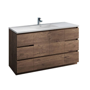 Fresca FCB9360RW-S-I Lazzaro 60" Rosewood Free Standing Modern Bathroom Cabinet with Integrated Single Sink