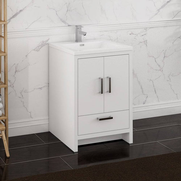 Fresca FCB9424WH-I Imperia 24" Glossy White Free Standing Modern Bathroom Cabinet with Integrated Sink