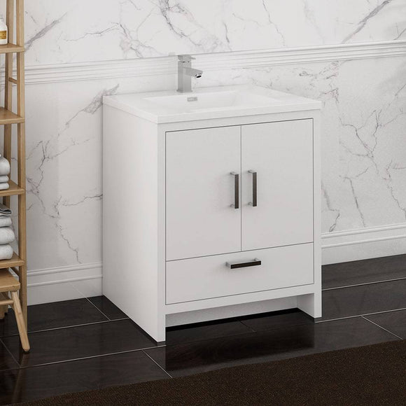 Fresca FCB9430WH-I Imperia 30" Glossy White Free Standing Modern Bathroom Cabinet with Integrated Sink