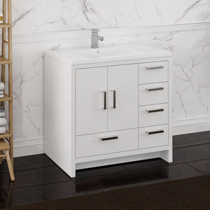 Fresca FCB9436WH-R-I Imperia 36" Glossy White Free Standing Modern Bathroom Cabinet with Integrated Sink - Right Version