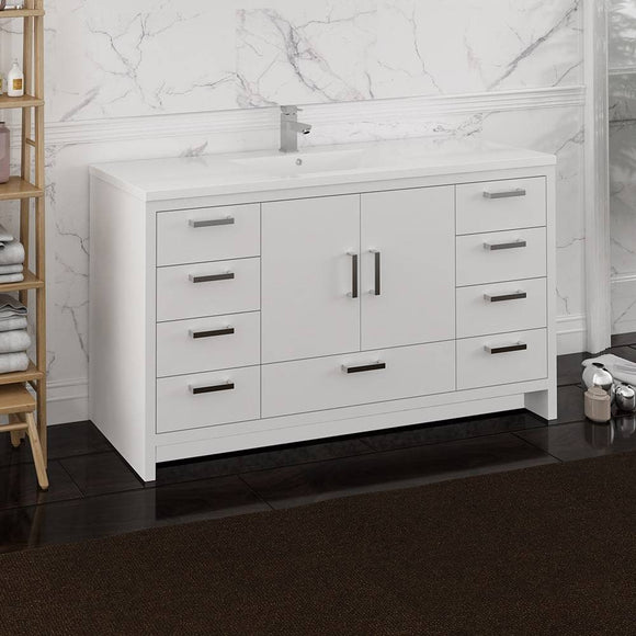 Fresca FCB9460WH-S-I Imperia 60" Glossy White Free Standing Modern Bathroom Cabinet with Integrated Single Sink