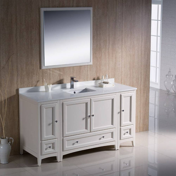 Fresca FVN20-123612AW Oxford 60" Traditional Bathroom Vanity with 2 Side Cabinets in Antique White