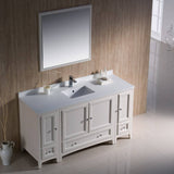 Fresca FVN20-123612AW Oxford 60" Traditional Bathroom Vanity with 2 Side Cabinets in Antique White