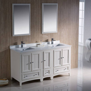 Fresca FVN20-241224AW Oxford 60" Traditional Double Sink Bathroom Vanity with Side Cabinet in Antique White