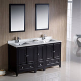 Fresca FVN20-241224ES Oxford 60" Traditional Double Sink Bathroom Vanity with Side Cabinet in Espresso