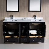 Fresca FVN20-241224ES Oxford 60" Traditional Double Sink Bathroom Vanity with Side Cabinet in Espresso