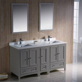 Fresca FVN20-241224GR Oxford 60" Gray Traditional Double Sink Bathroom Vanity with Side Cabinet