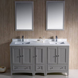 Fresca FVN20-241224GR Oxford 60" Gray Traditional Double Sink Bathroom Vanity with Side Cabinet