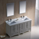 Fresca FVN20-241224GR Oxford 60" Gray Traditional Double Sink Bathroom Vanity with Side Cabinet