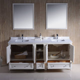 Fresca FVN20-301230AW Oxford 72" Traditional Double Sink Bathroom Vanity with Side Cabinet in Antique White