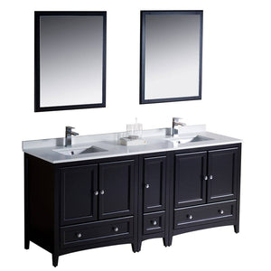 Fresca FVN20-301230ES Oxford 72" Traditional Double Sink Bathroom Vanity with Side Cabinet in Espresso