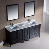 Fresca FVN20-301230ES Oxford 72" Traditional Double Sink Bathroom Vanity with Side Cabinet in Espresso