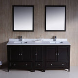 Fresca FVN20-301230ES Oxford 72" Traditional Double Sink Bathroom Vanity with Side Cabinet in Espresso