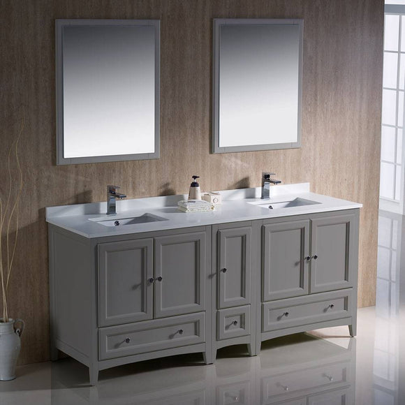 Fresca FVN20-301230GR Oxford 72" Gray Traditional Double Sink Bathroom Vanity with Side Cabinet