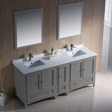 Fresca FVN20-301230GR Oxford 72" Gray Traditional Double Sink Bathroom Vanity with Side Cabinet