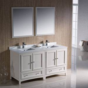 Fresca FVN20-3030AW Oxford 60" Traditional Double Sink Bathroom Vanity in Antique White