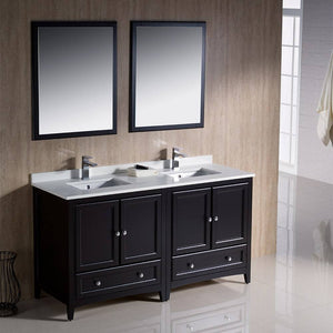 Fresca FVN20-3030ES Oxford 60" Traditional Double Sink Bathroom Vanity in Espresso