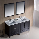 Fresca FVN20-3030ES Oxford 60" Traditional Double Sink Bathroom Vanity in Espresso