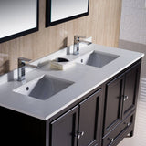 Fresca FVN20-3030ES Oxford 60" Traditional Double Sink Bathroom Vanity in Espresso