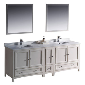 Fresca FVN20-361236AW Oxford 84" Traditional Double Sink Bathroom Vanity with Side Cabinet in Antique White