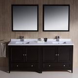 Fresca FVN20-3636ES Oxford 72" Traditional Double Sink Bathroom Vanity in Espresso