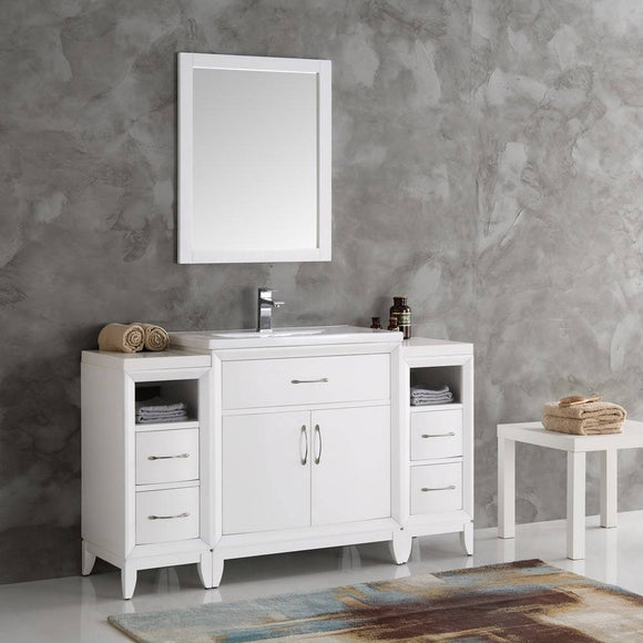 Fresca FVN21-123012WH Cambridge 54" White Traditional Bathroom Vanity with Mirror