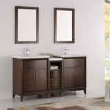 Fresca FVN21-241224AC Cambridge 60" Antique Coffee Double Sink Traditional Bathroom Vanity with Mirrors